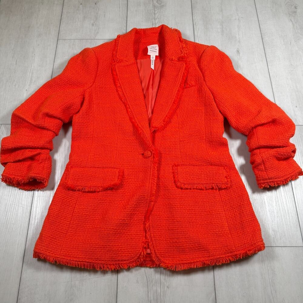 Cinq a Sept Khloe Cotton Tweed Blazer 6 Orange Fringe Jacket